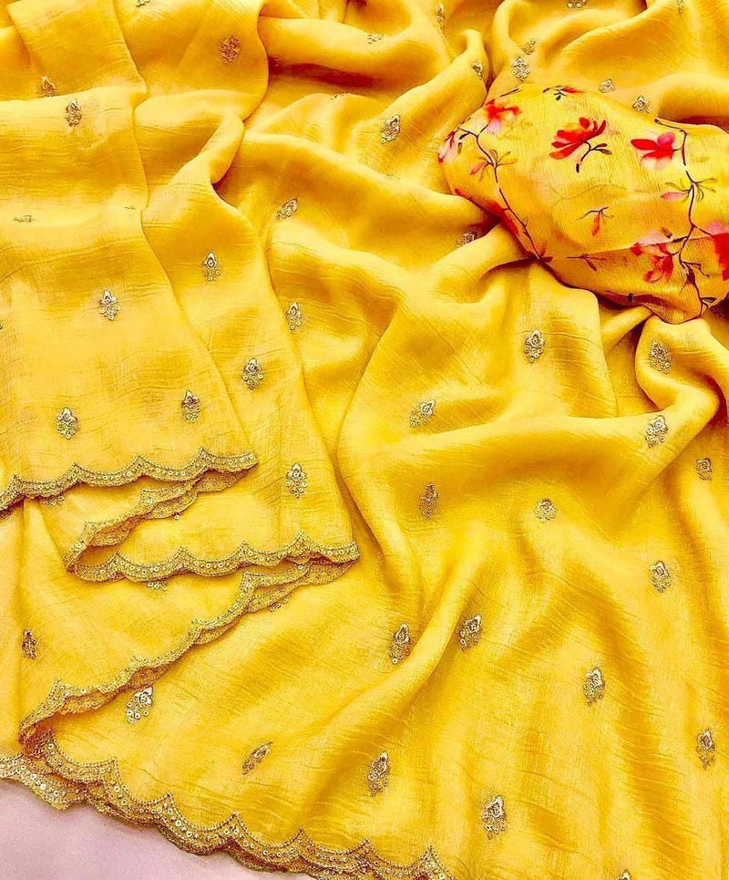 Georgette crush with embroidery work butti comes with embroidery work arka border J18