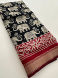 Black X Red Soft Printed Kalamkari Chanderi Saree
