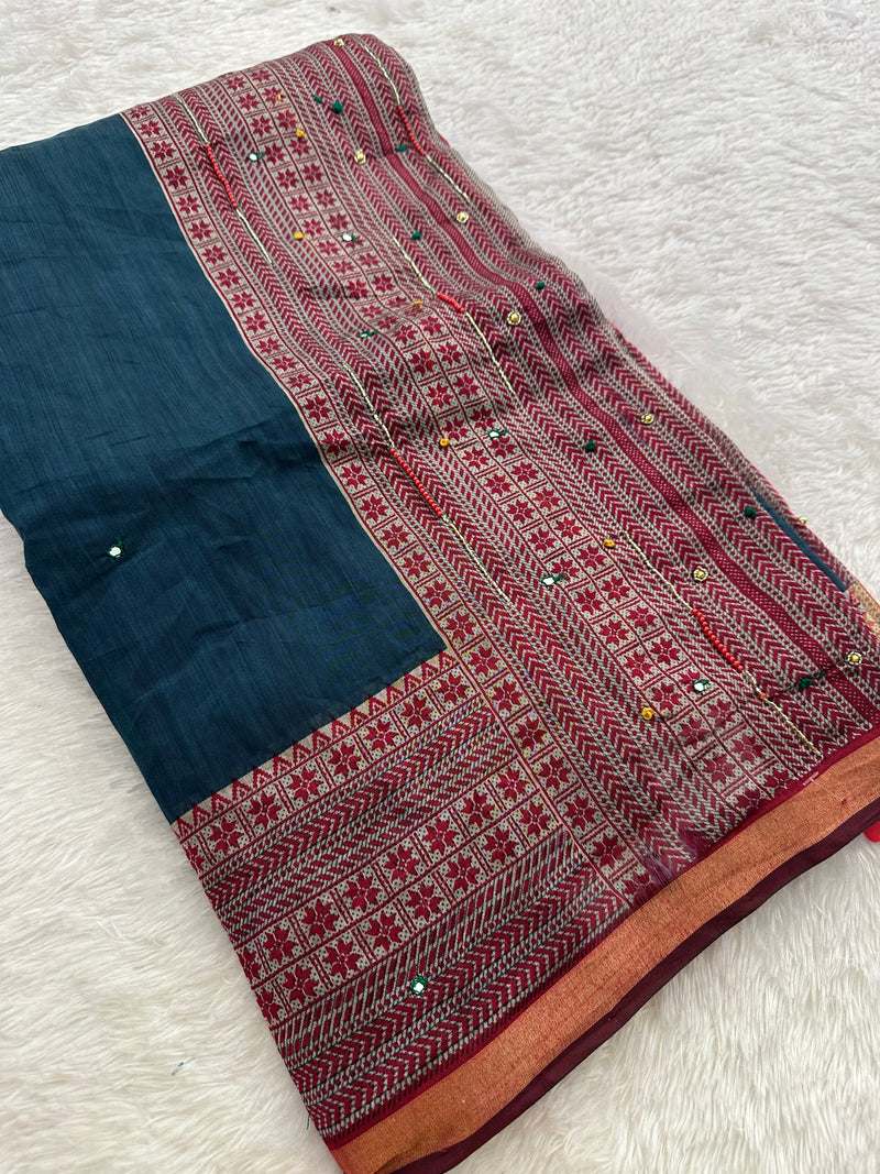 Premium Designer Chanderi Mul Fabric With Designer Border and Weaving Pallu with Tassels❤️❤️-JU3