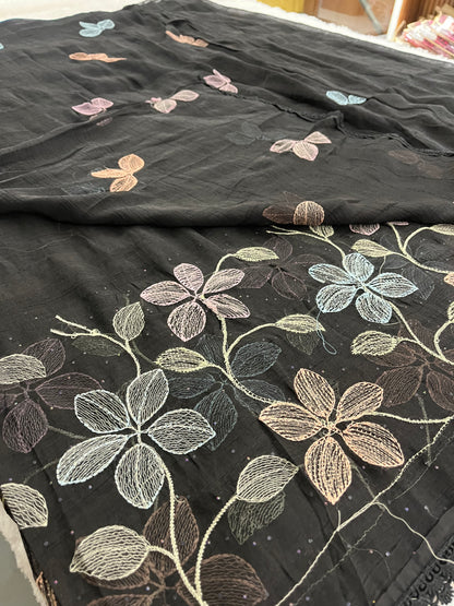 Black Floral Soft Organza Saree-F4