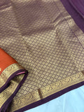 Pure Mix Silk Saree - Rust Orange x Purple - JU23