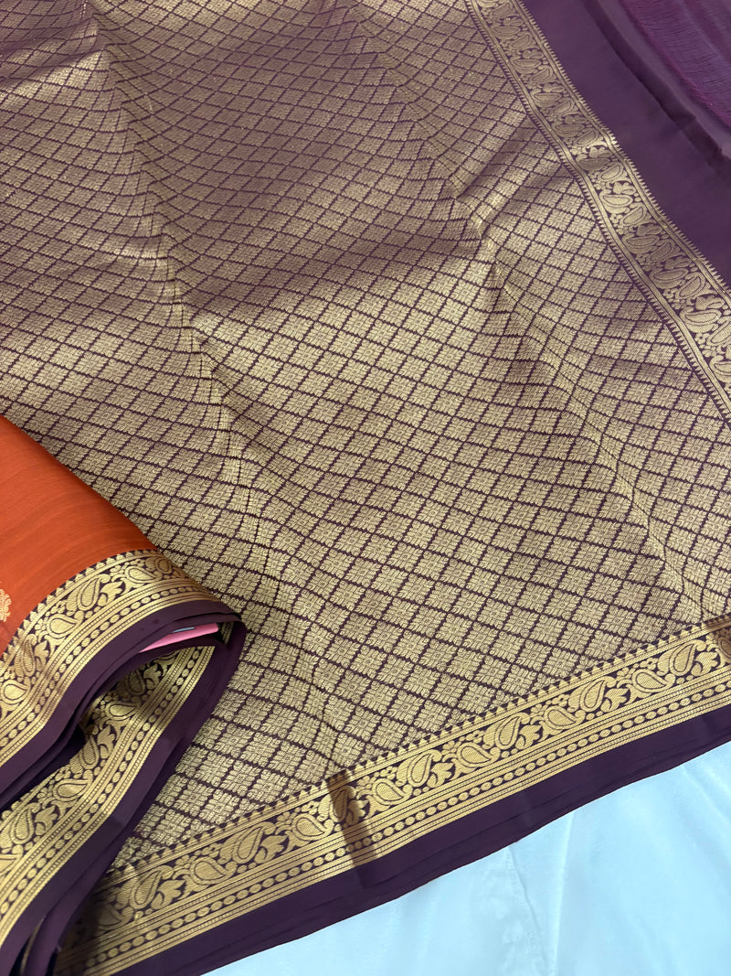 Pure Mix Silk Saree - Rust Orange x Purple - JU23