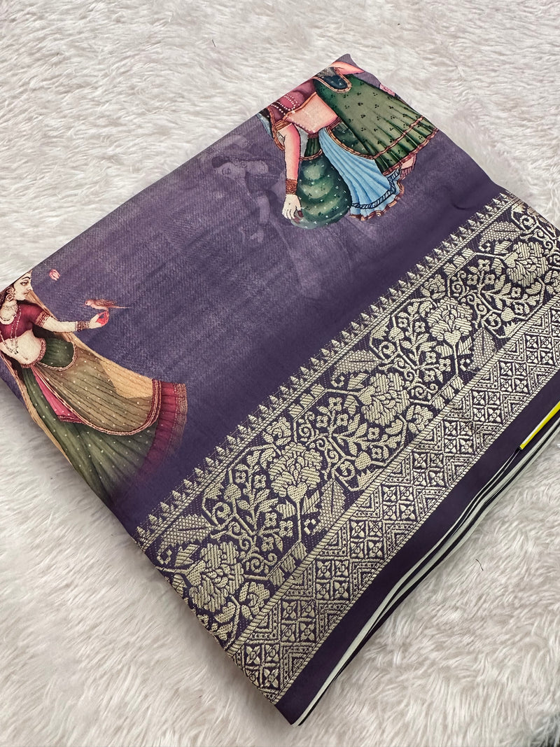 Kalamkari Printed Crape-JU14