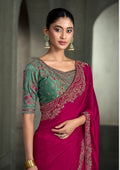 SW-1714 — BURBERRY PINK SARTIN CHIFFON SAREE & TUSSAR SILK WORK BLOUSE