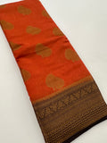 Rust Orange x Brown Tussar Cotton Saree with Double Leaf Butta All Over JU24