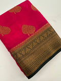 Rani Pink x Green Tussar Cotton Saree with Double Leaf Butta All Over JU24