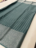 Silver 1000 Butties Fancy Saree,, comes with rich silver pallu and silver brocade style blouse pice🌹-AU13
