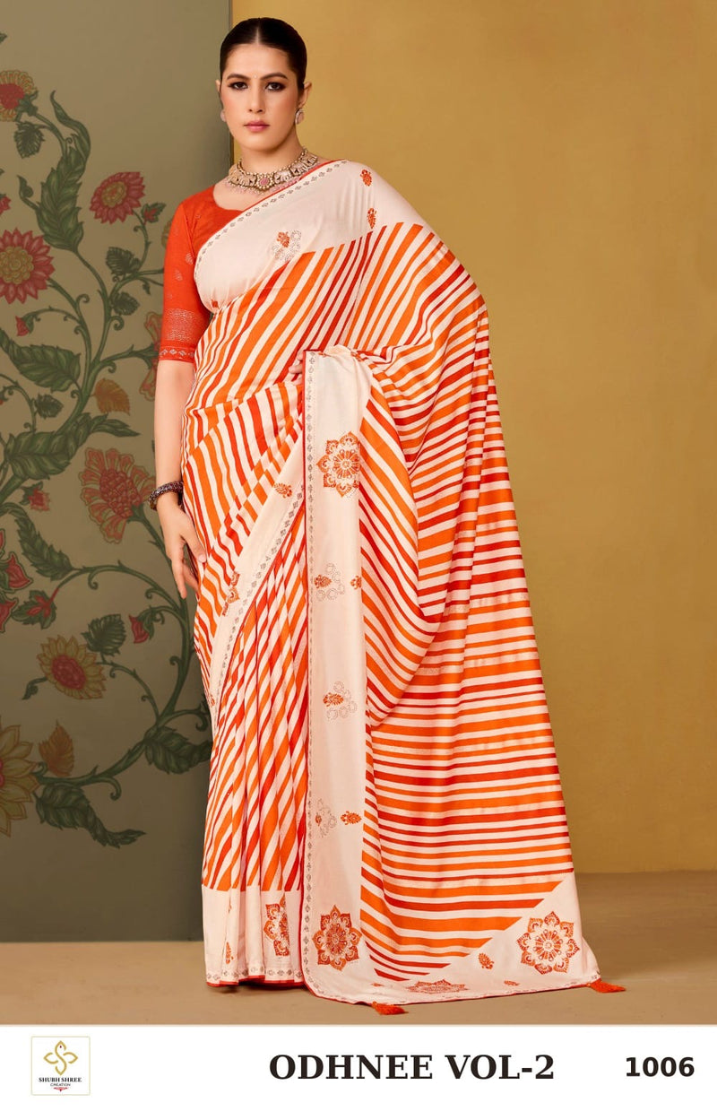 ODHNEE VOL-2 1006 - Orange Tussar Silk Lahariya Saree