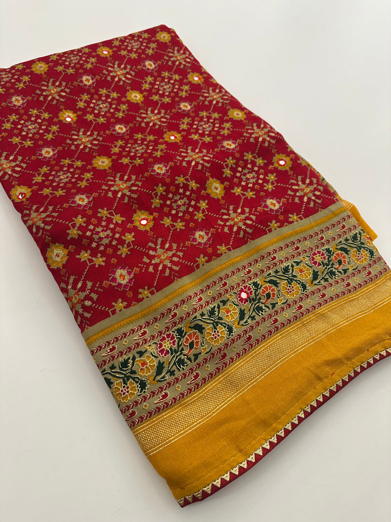 Crush Patola Bandhini Saree – Red X Yellow AU24