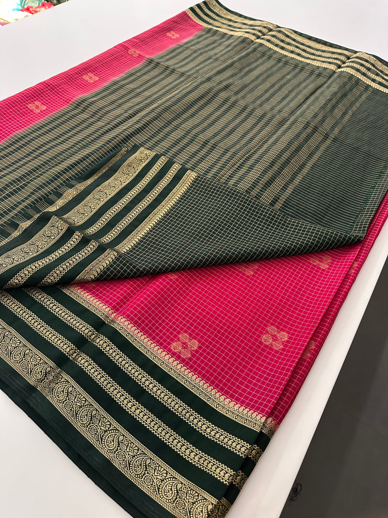 Semi Mysore Silk Checks Saree with Butta-AU16