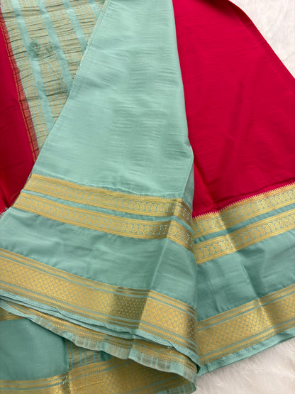 Pink X Blue Bentex Border Semi Mysore Silk Saree-J110