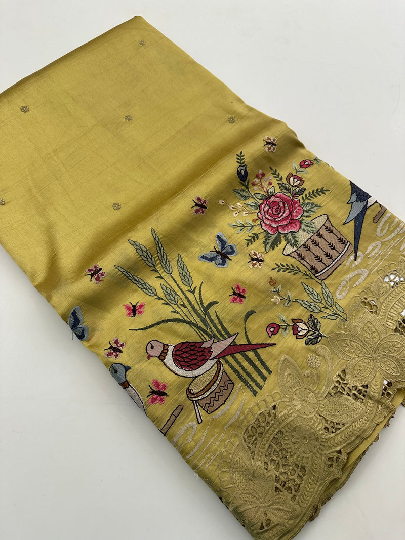 Cut Work Designer Full Embroidery Work Pure Tussar-J20