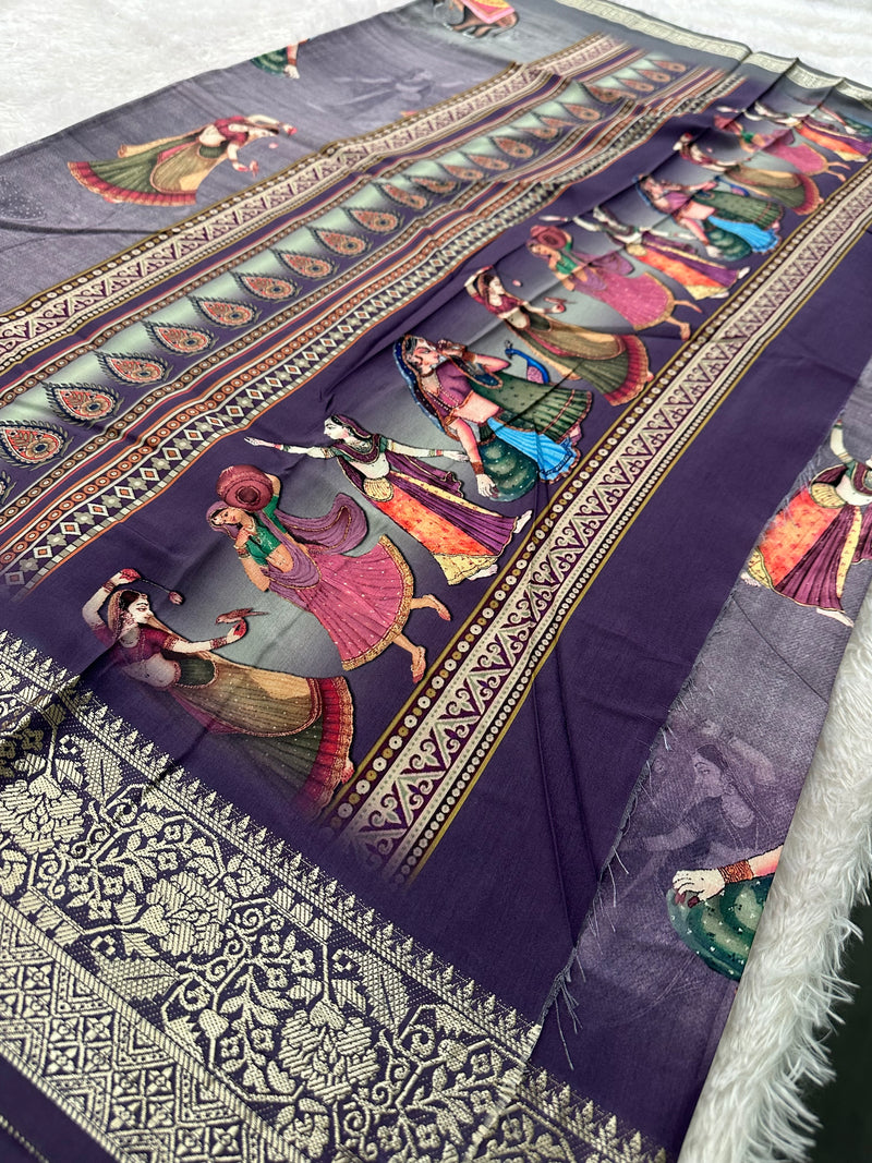 Kalamkari Printed Crape-JU14