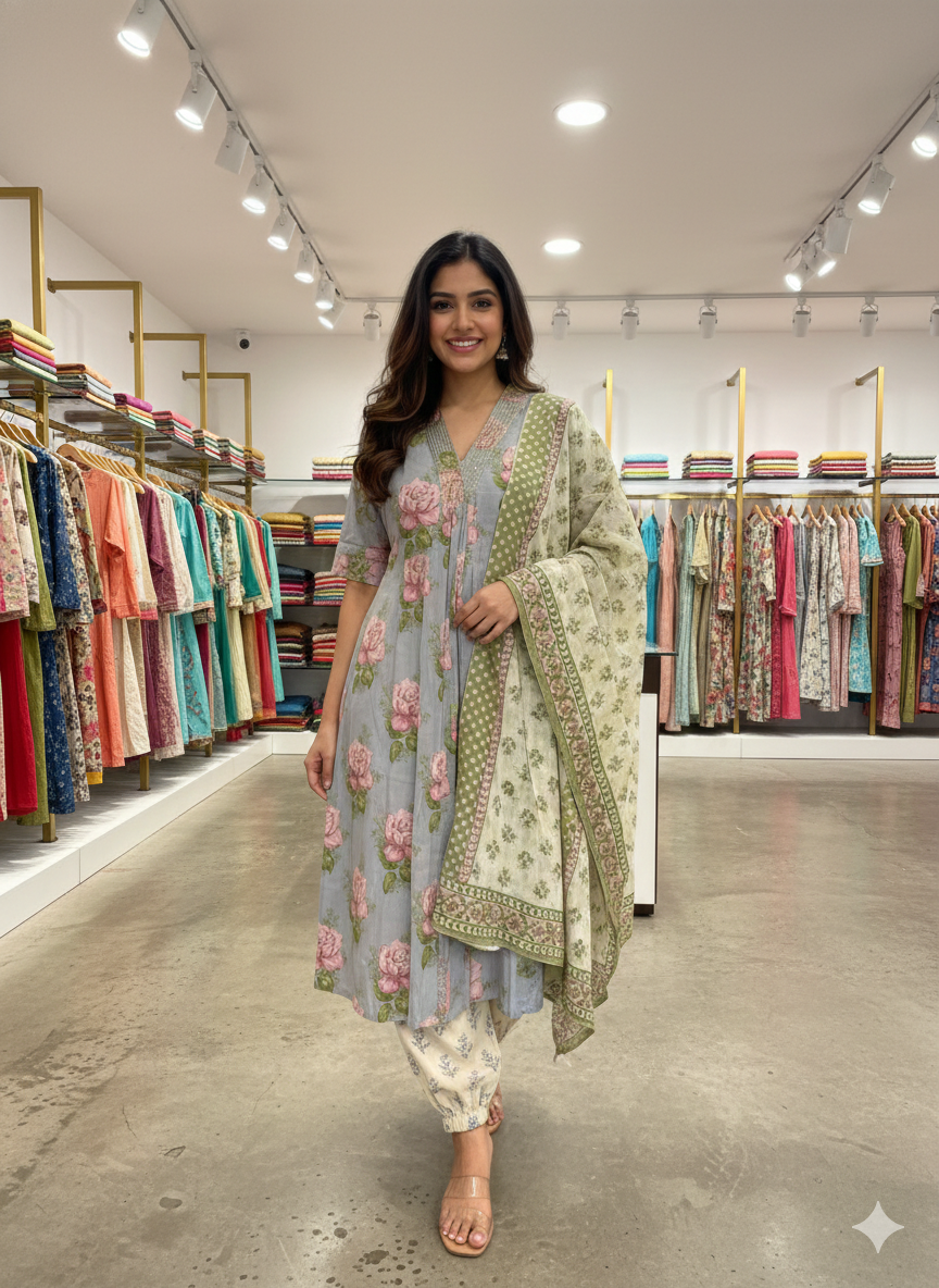 Floral Anarkali Kurti With Plaazo