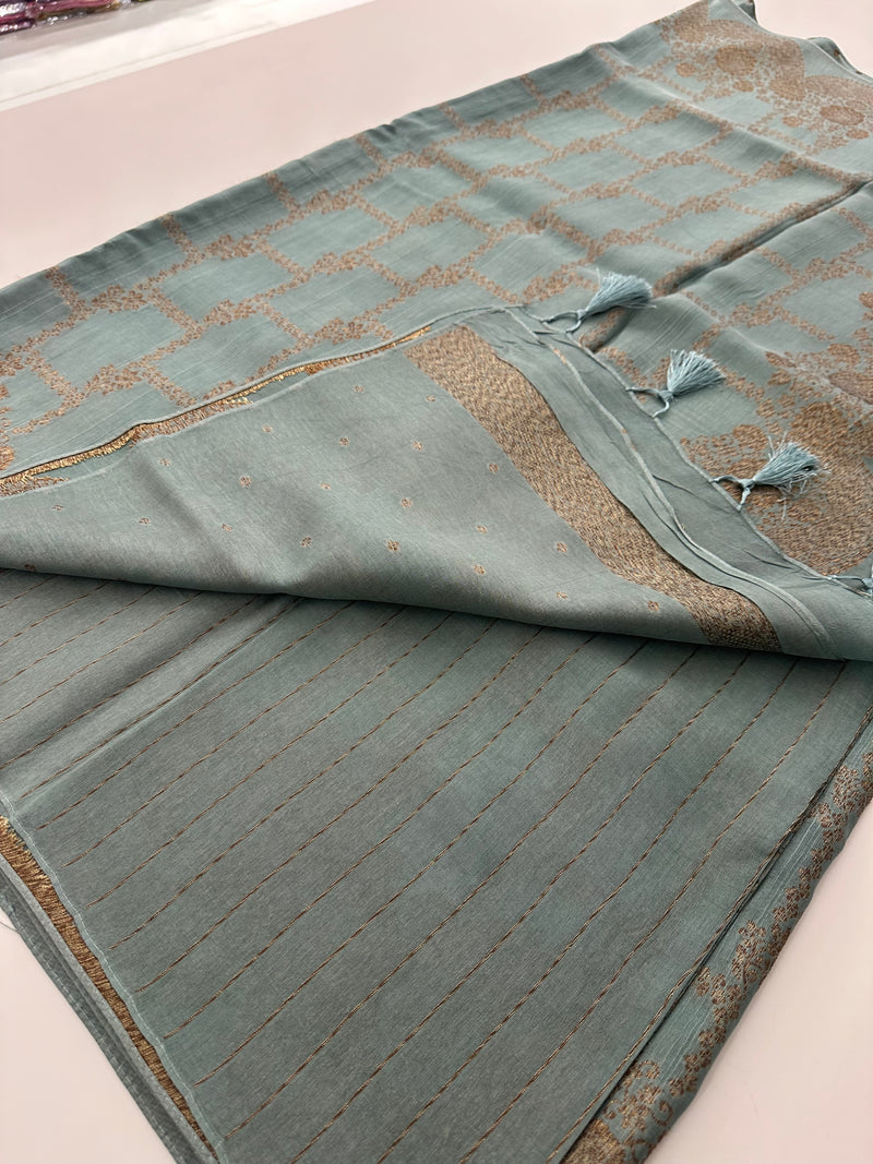 Jute Tussar Designer Sarees beautiful colour combinations🌹-AU9