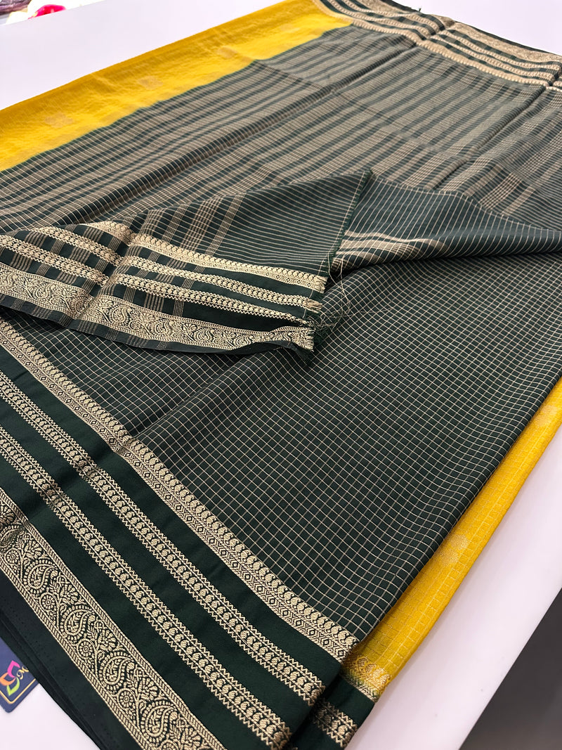 Semi Mysore Silk Checks Saree with Butta-AU16