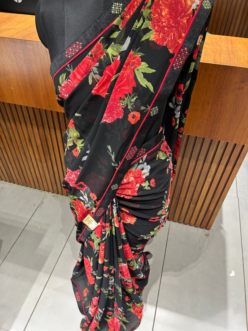 Premium daily wear printed chiffon sarees 🌹 JU26