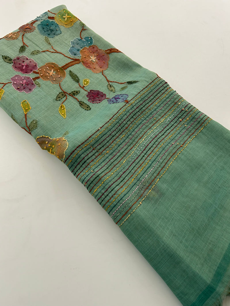 Linen Knot Work Fancy Saree-M15