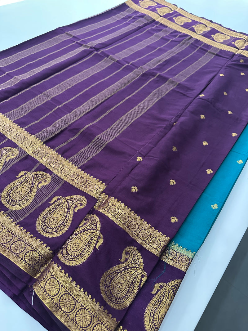 Vintage Semi Crepe Silk Saree with contrast butti blouse and mango border-Au15