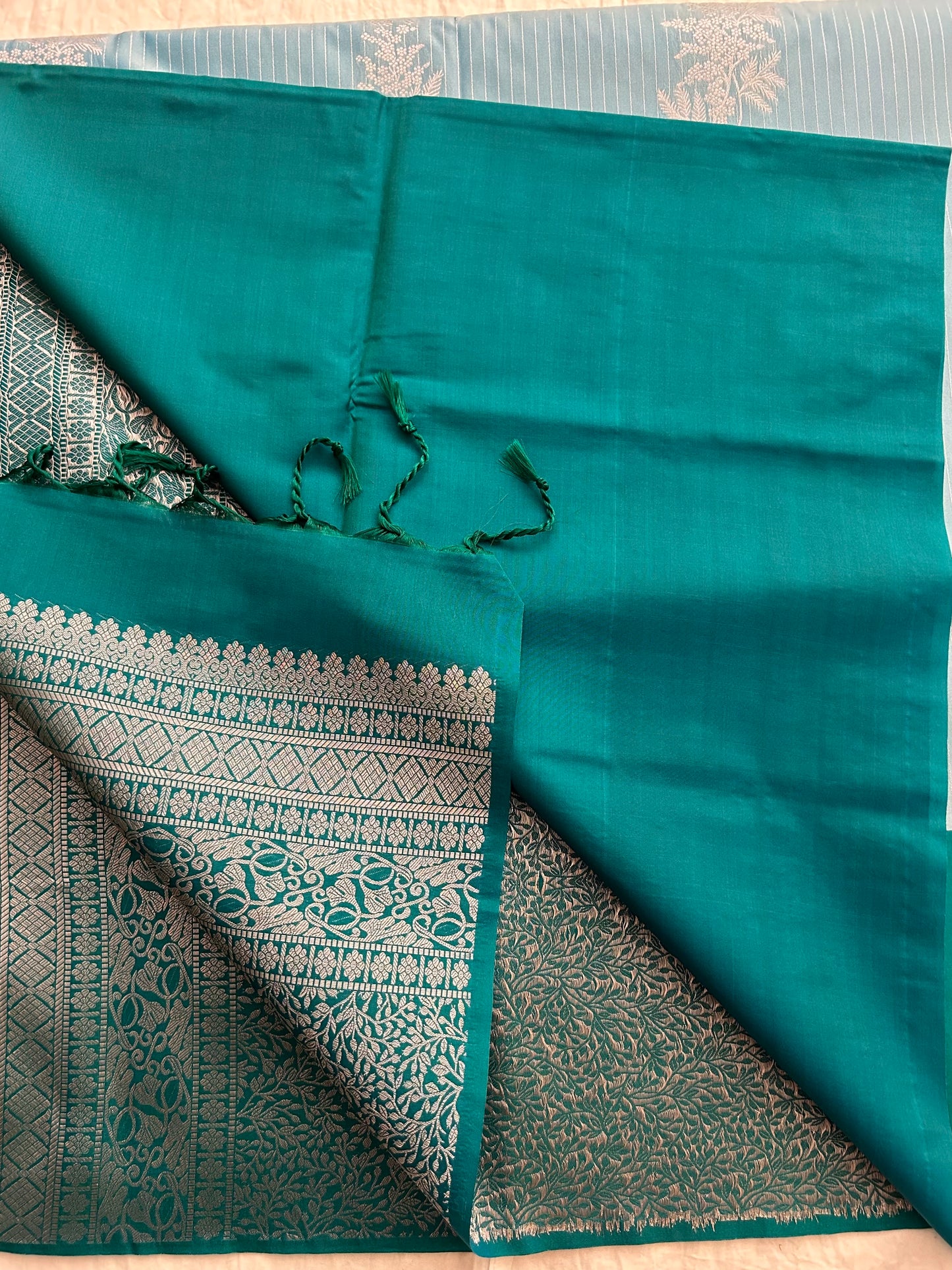 Ananta semi silk saree-Sky blue X Rama Blue