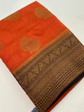 Rust Orange x Brown Tussar Cotton Saree with Double Leaf Butta All Over JU24
