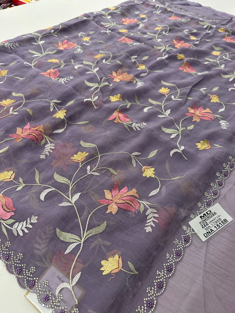 Soft Organza Full Work Sarees in 2 new Colors  Pista and Lavender Shades🌹 Comes with embroidery buttas all over 🌹JU27