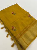 Pure Tussar Silk With Katha Work and Embroidery Buttas in Premium Finishing🦋 🌹-JU16