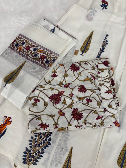 White Floral Anarkali Kurti With Plaazo