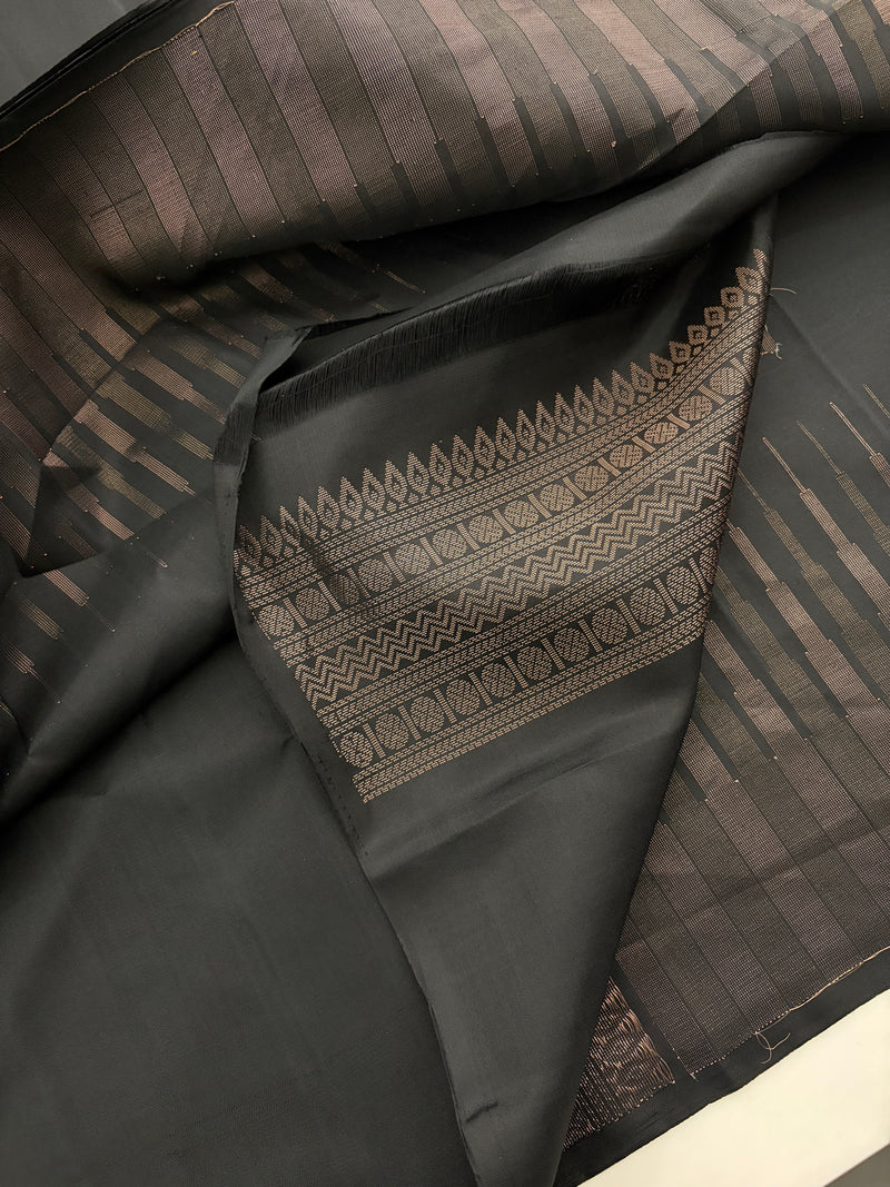 Pure Silk Designer Black Copper and Rose Gold Zari