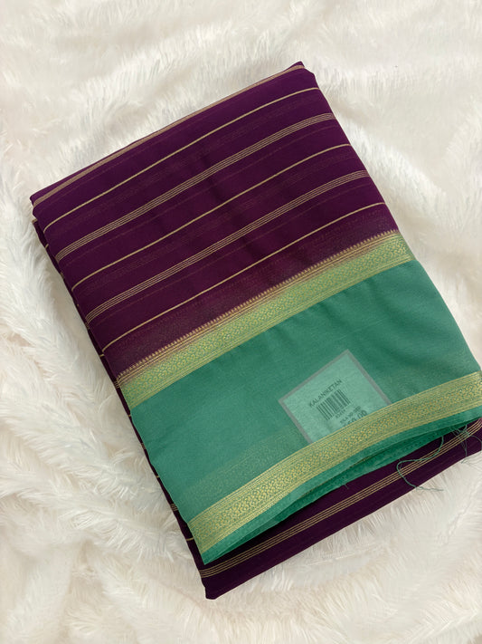 Purple X Blue Striped Soft Semi Mysore Silk Saree-J112