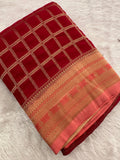 Premium Georgette Sarees In Checks Zari and Small Border with Contrast Blouse Piece 🌹-JU18