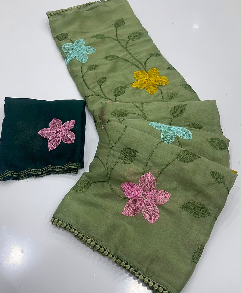 Start Georgette Saree With Embroidery Work-J30