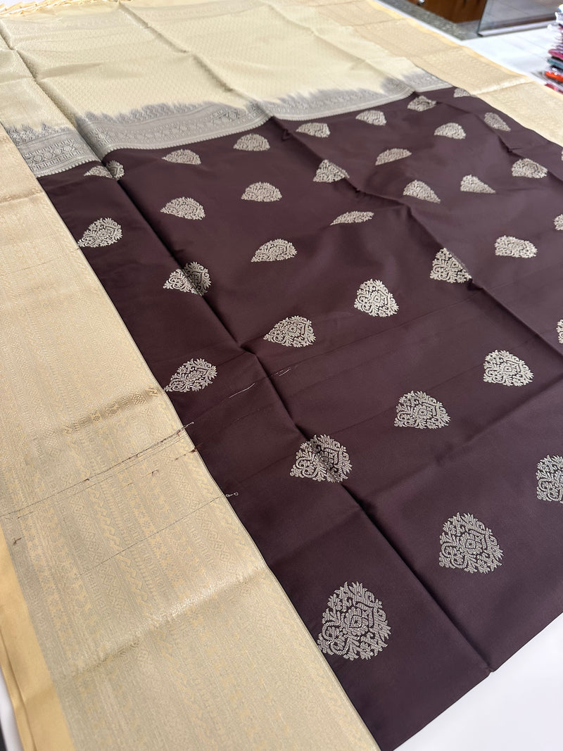 🌹4 shades of semi kanchi soft silk sarees in beautiful combinations in contrast blouse🌹