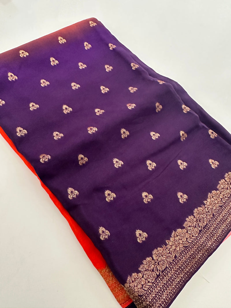 Dyed Crape Saree weaving, Butta, and weaving border🌹-AU2