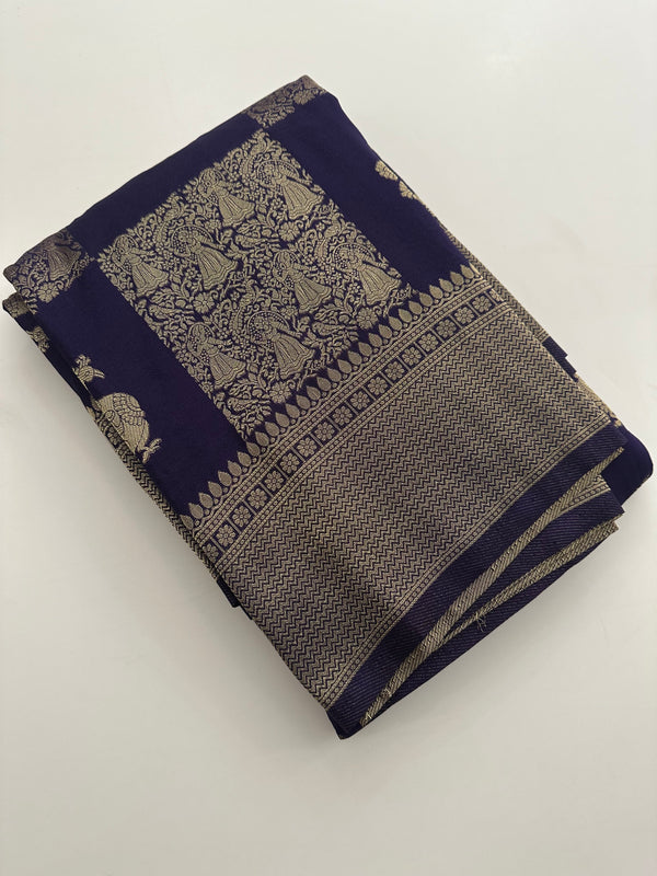 🌹Banarsi Crape Fancy Sarees On Rich Pallu Designs and Self Blouse On it. 🌹 JU27