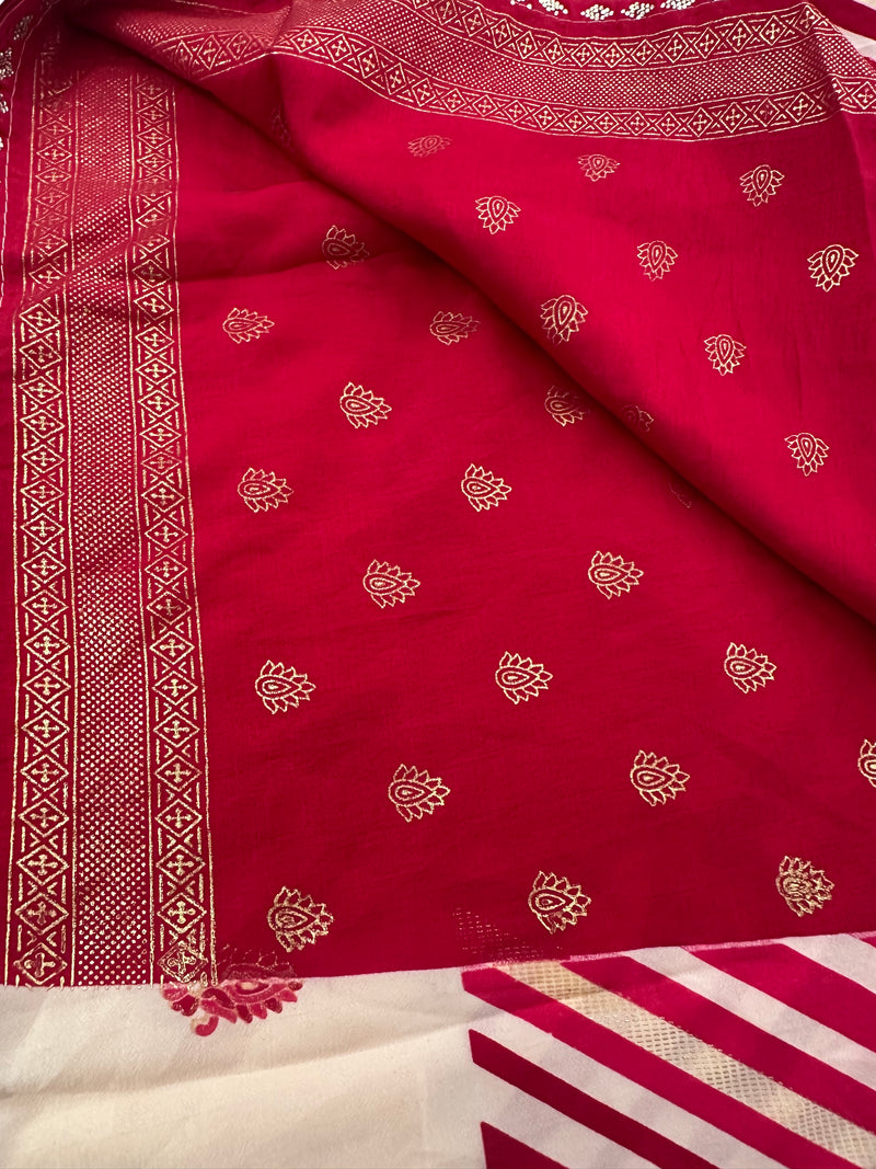Lehariya Design with stone border crape chiffon premium sarees🌹-JU25