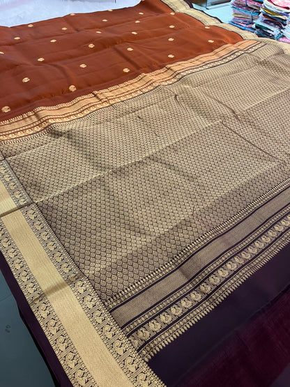 Rustic Orange X Wine Kanchi Pattu Saree