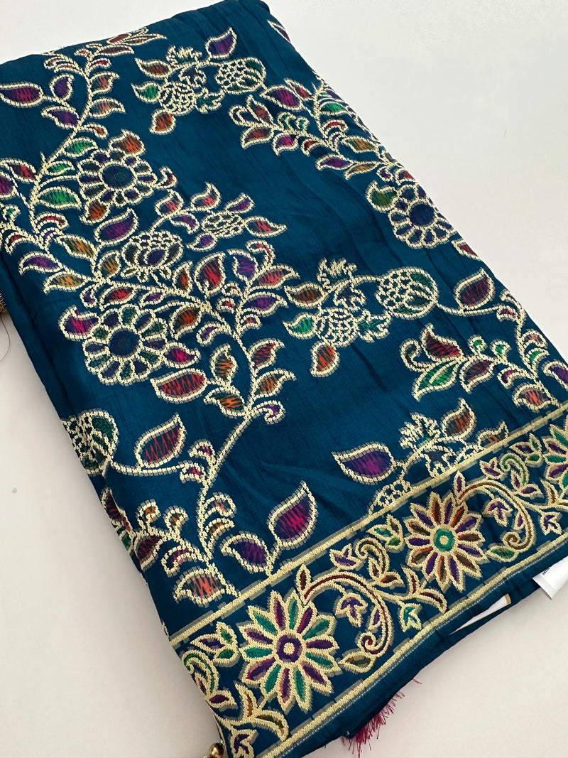 Soft Pashmina silk sarees with white weaving, all over design and self blouse with butti and border 🌹  -AU2