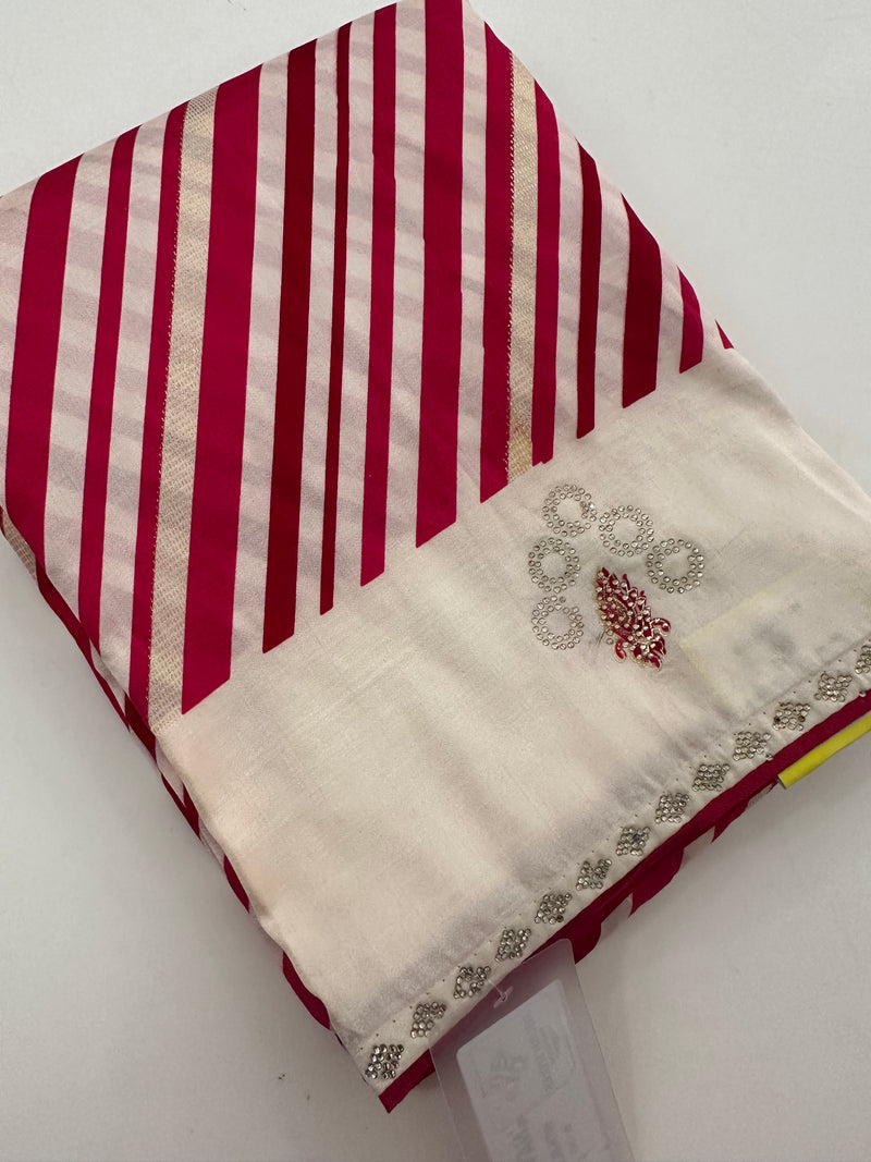 Lehariya Design with stone border crape chiffon premium sarees🌹-JU25