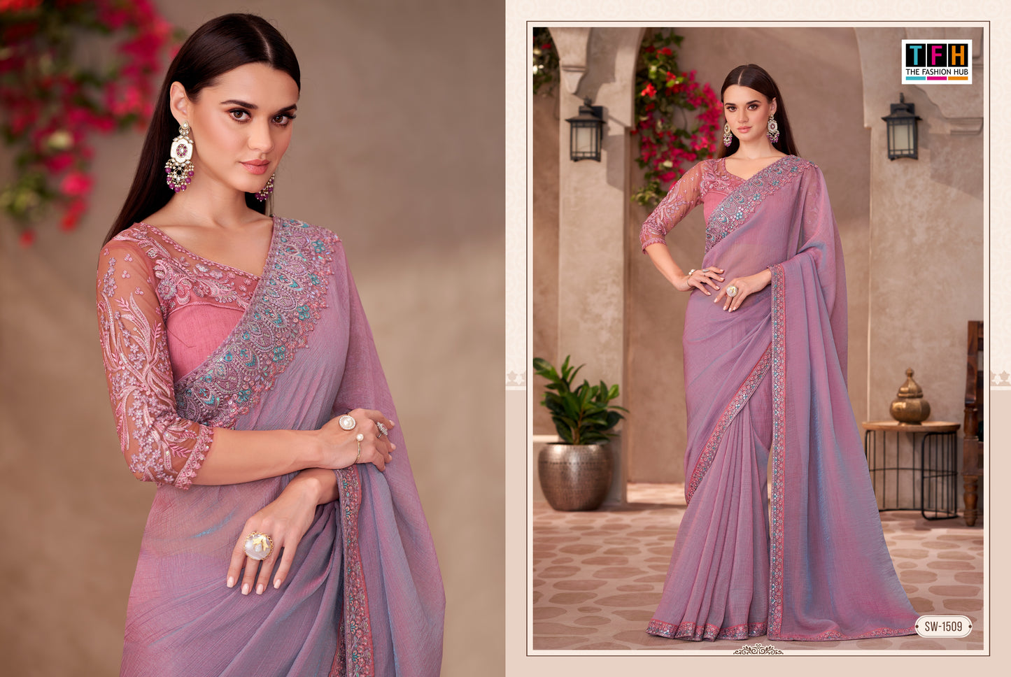 Partywear Pastel Lavender Designer saree