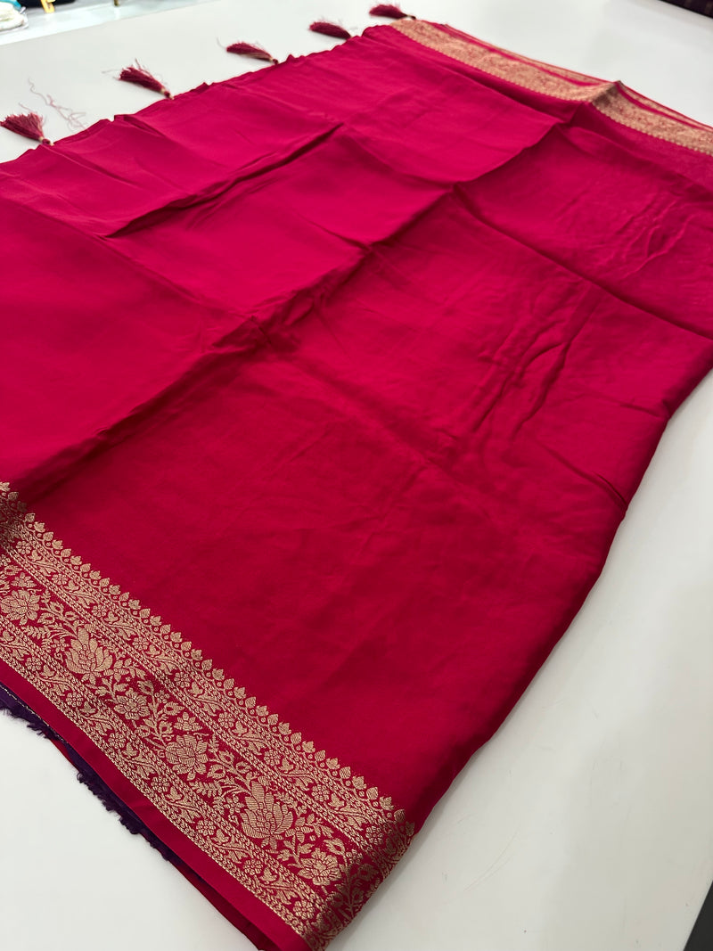 Pink Banarsi Crepe Silk Designer Saree AU26