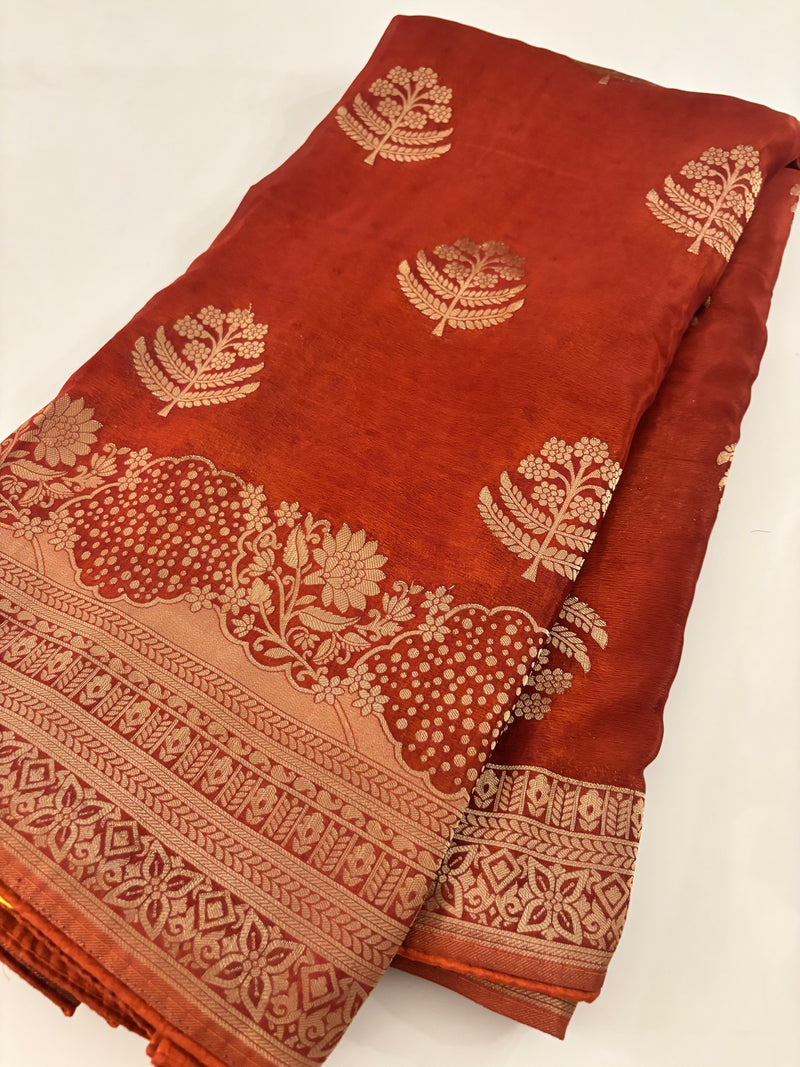 Laser Chiffon Saree Rust Orange Shade- JU17