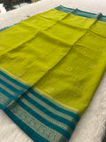 Semi Crepe Checks Saree - Green x Blue AU25