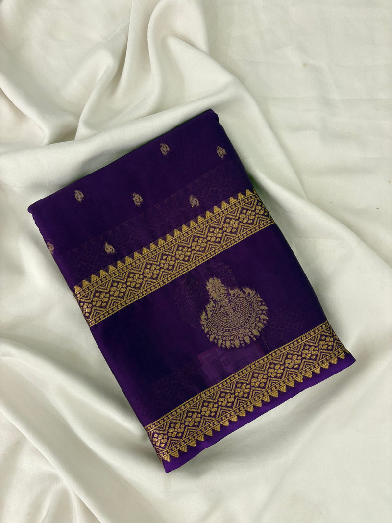 Purple Crepe Silk Saree with Bentex Jhumki Border and Small Butta JU26