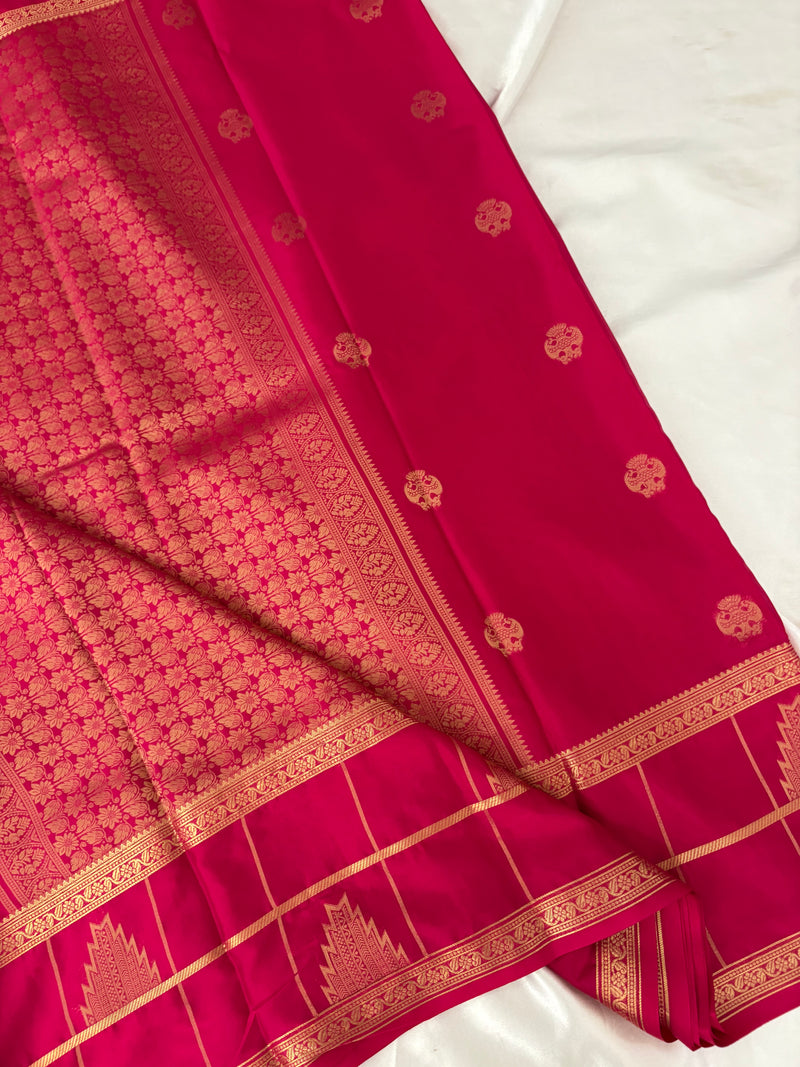 Rani Pink Premium Crepe Silk Saree with Temple Border AU6