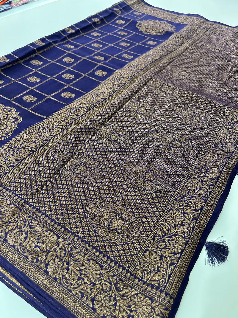 Tussar Silk Fancy Sarees,, comes in checks and elephant buttas all over 🌹-JU30