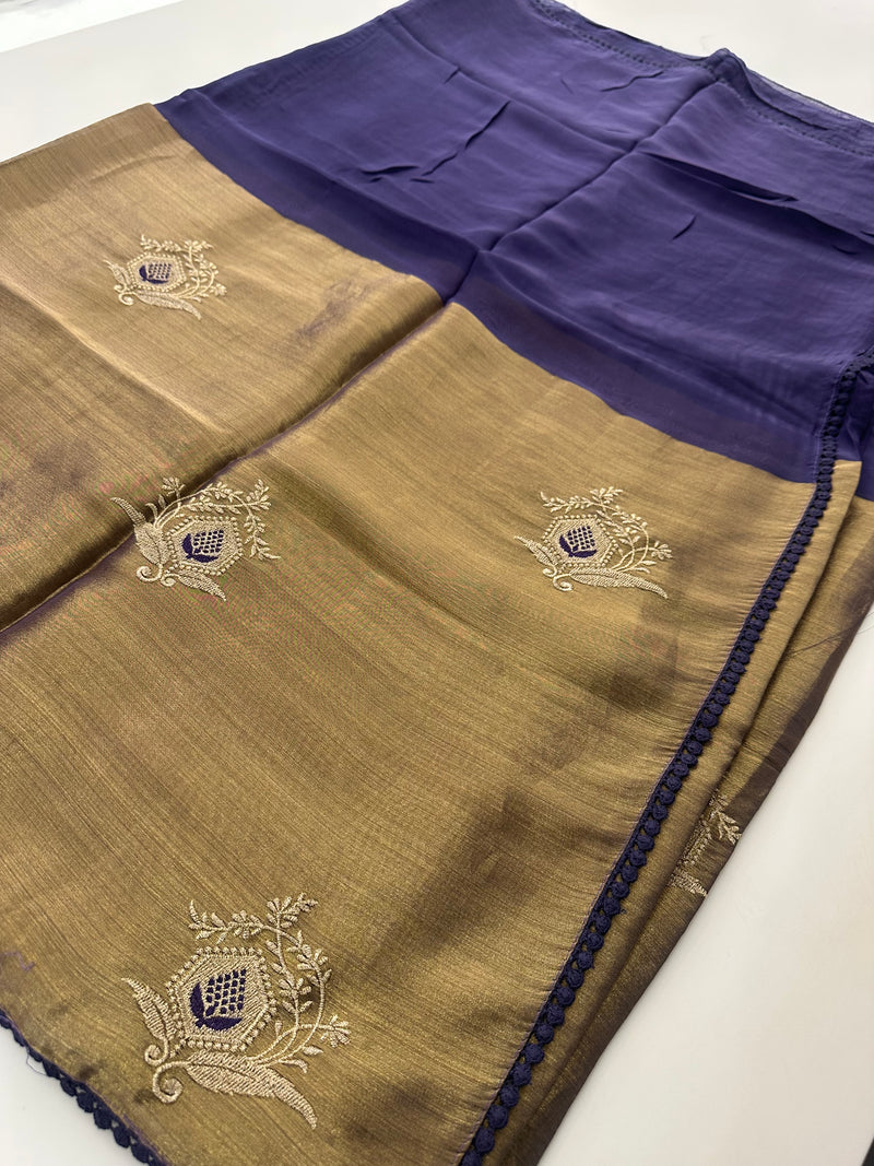 Half Tissue Brocade Designer Saree-JU4