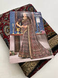 Soft Lightweight Printed Cotton Saree - Red Floral Pattern - AU27