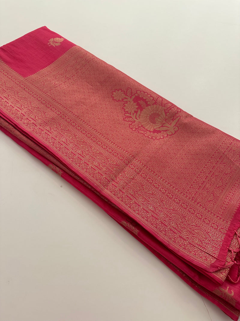 Venkatagiri fancy soft Linen Cotton sarees with self blouse and fancy Border and Butties all over🌹 - AU12