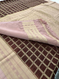 Premium Georgette Sarees In Checks Zari and Small Border with Contrast Blouse Piece 🌹-JU18